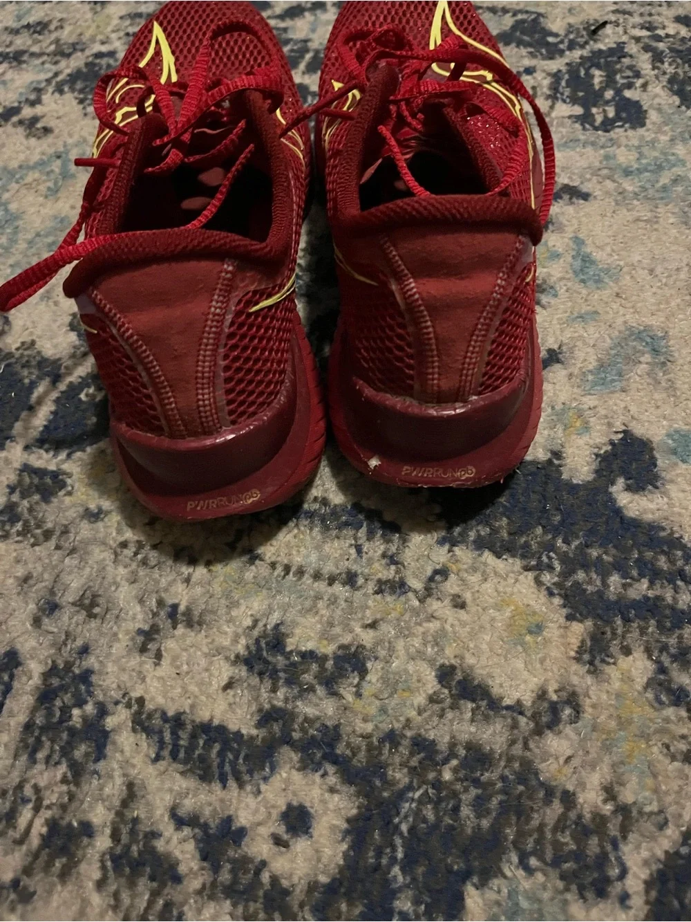 Saucony Red Lace-Up Running Shoes with Yellow Trim